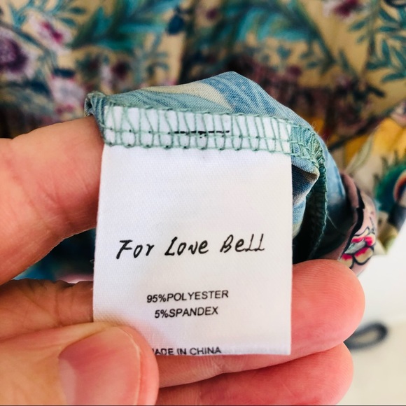 For Love Bell Colorful Peacock Floral Short Sleeve Blouse Women’s Size Large - Picture 13 of 14